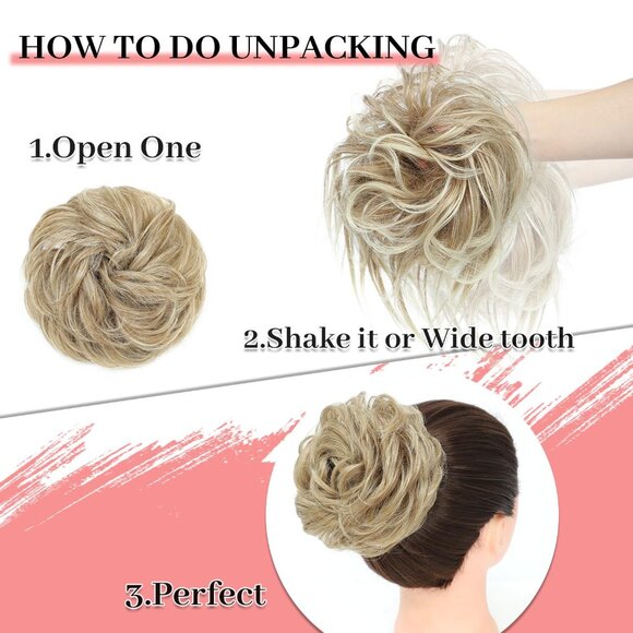 Messy Bun Hair Pieces Set 5 Synthetic Curly Hair Extensions for Updos Women - Picture 3 of 7